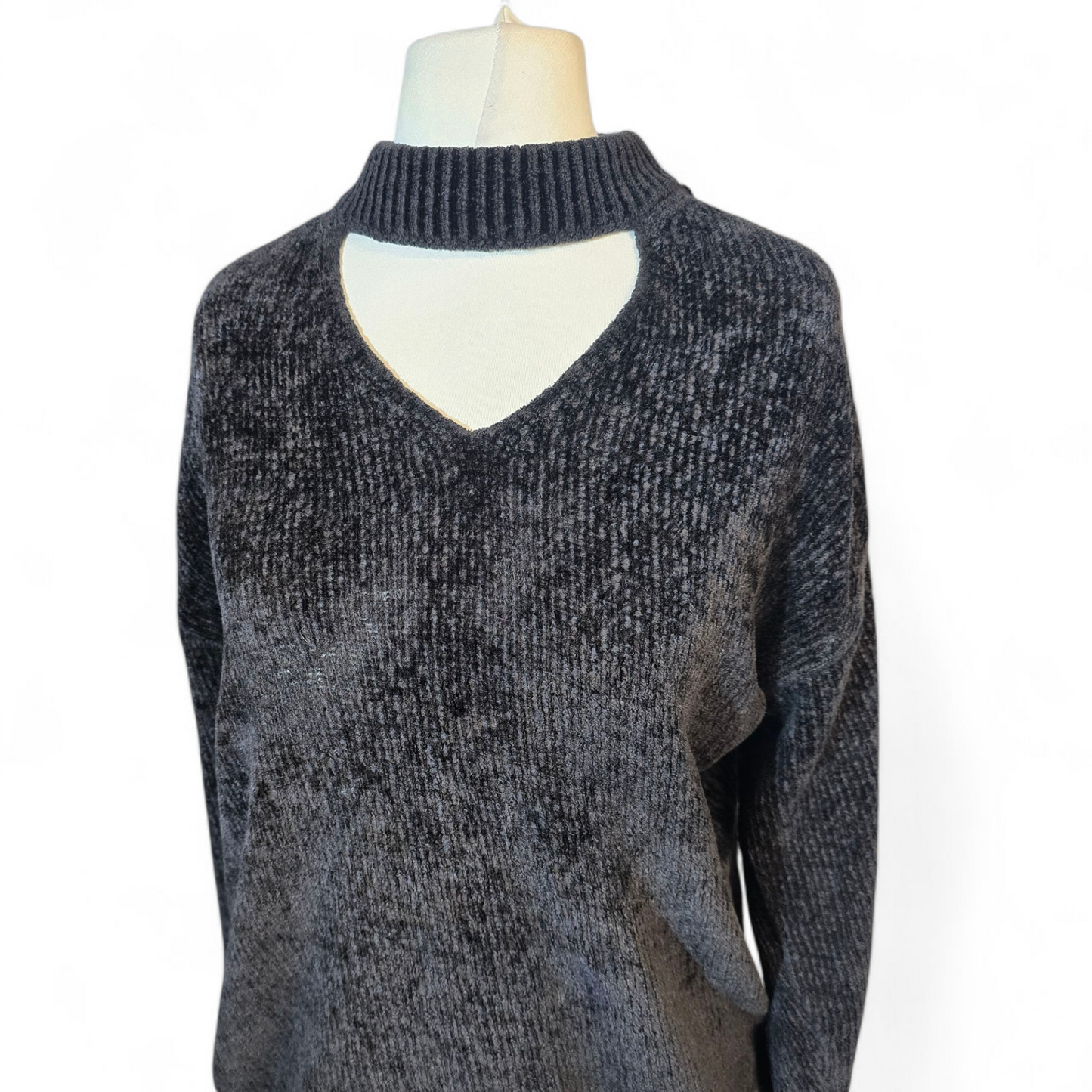 Dorothy Perkins Black Soft-Touch Jumper – Choker Cut-Out Design – Size 10