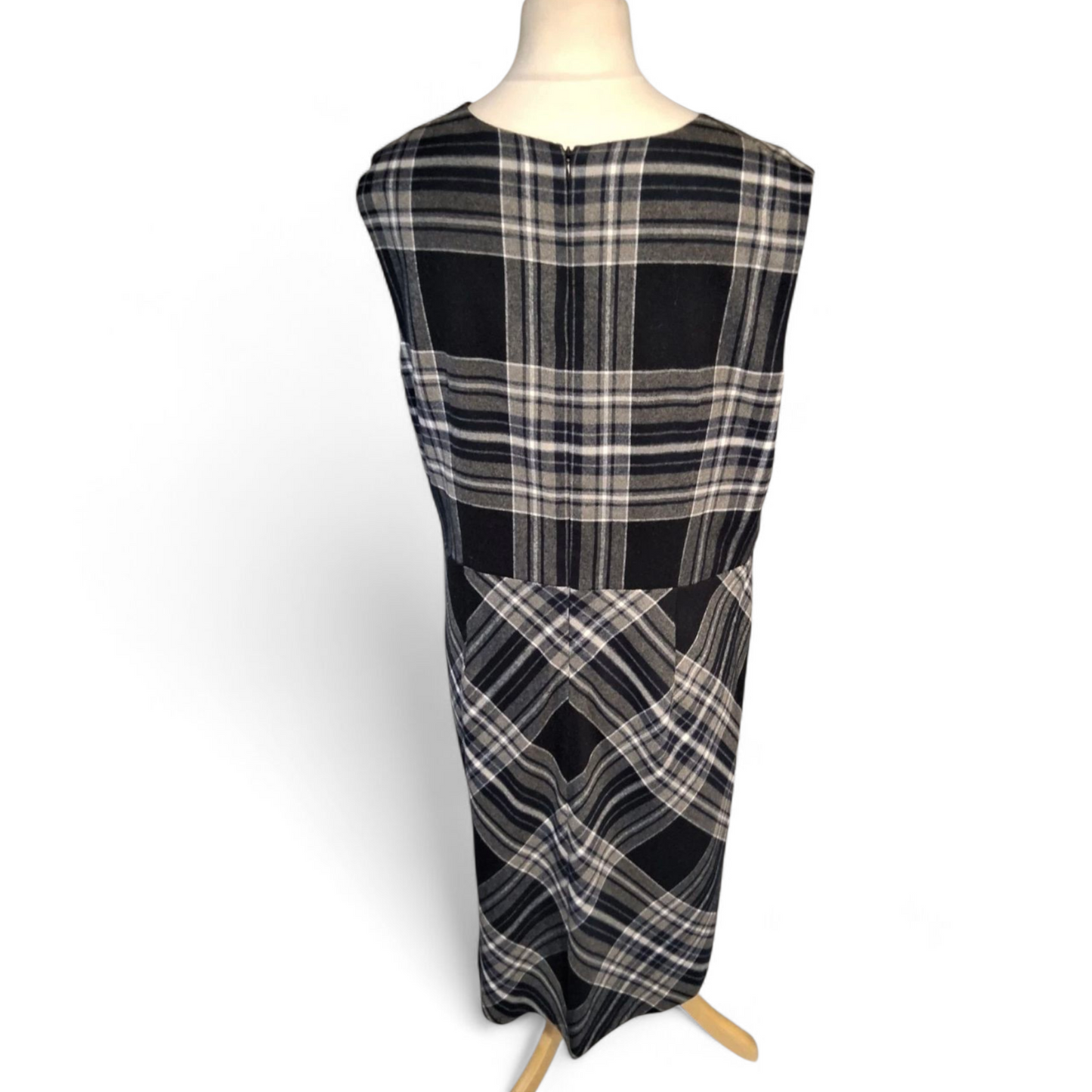 Laura Ashley Navy & Grey Checked Midi Dress – Size 18 – Lined & Luxe Feel