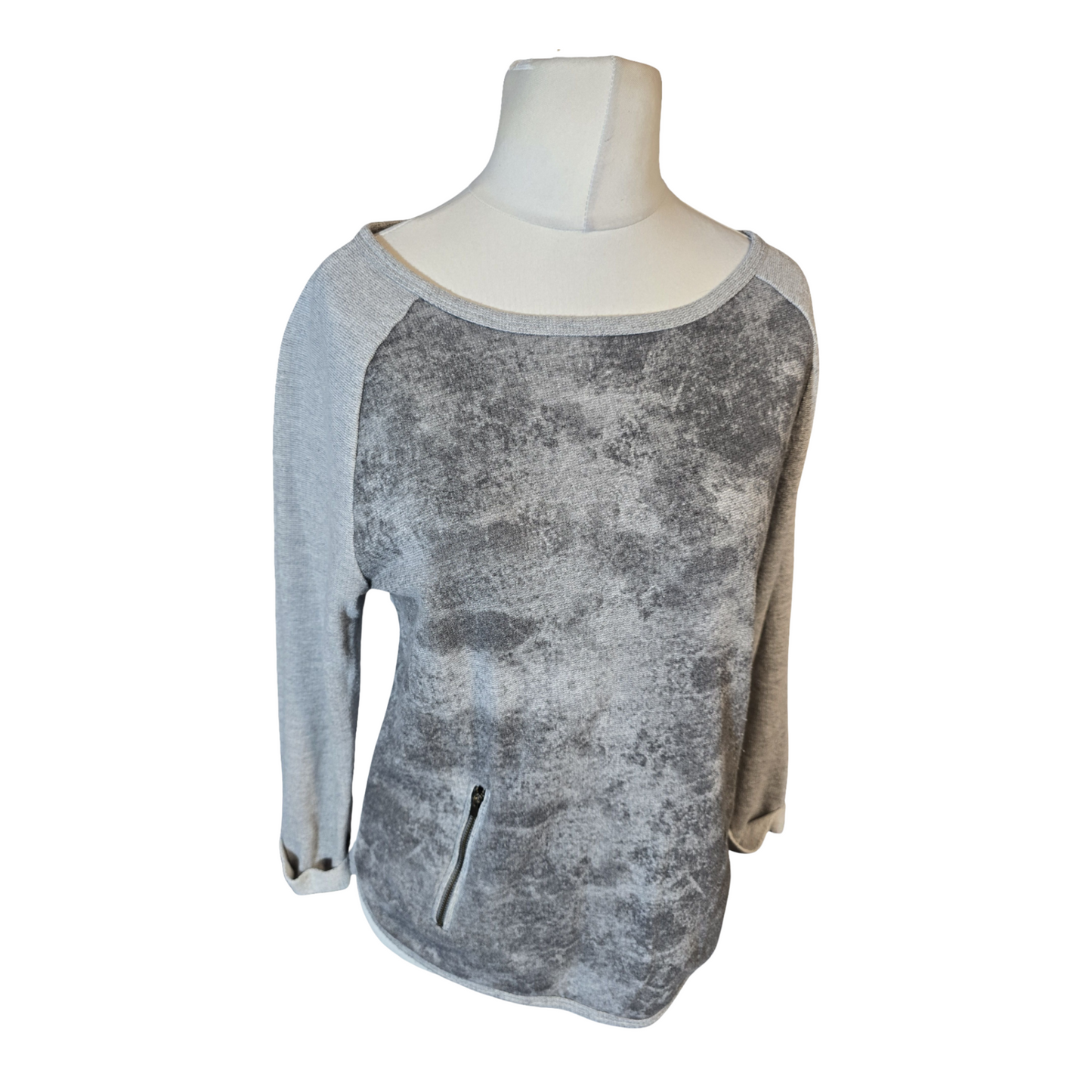 Mint Velvet Grey Lightweight Jumper – Size 12 – 3/4 Sleeves & Zip Pockets