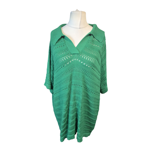 JD Williams Green Crochet Knit Collared Jumper – Short Sleeve – Size 24/26