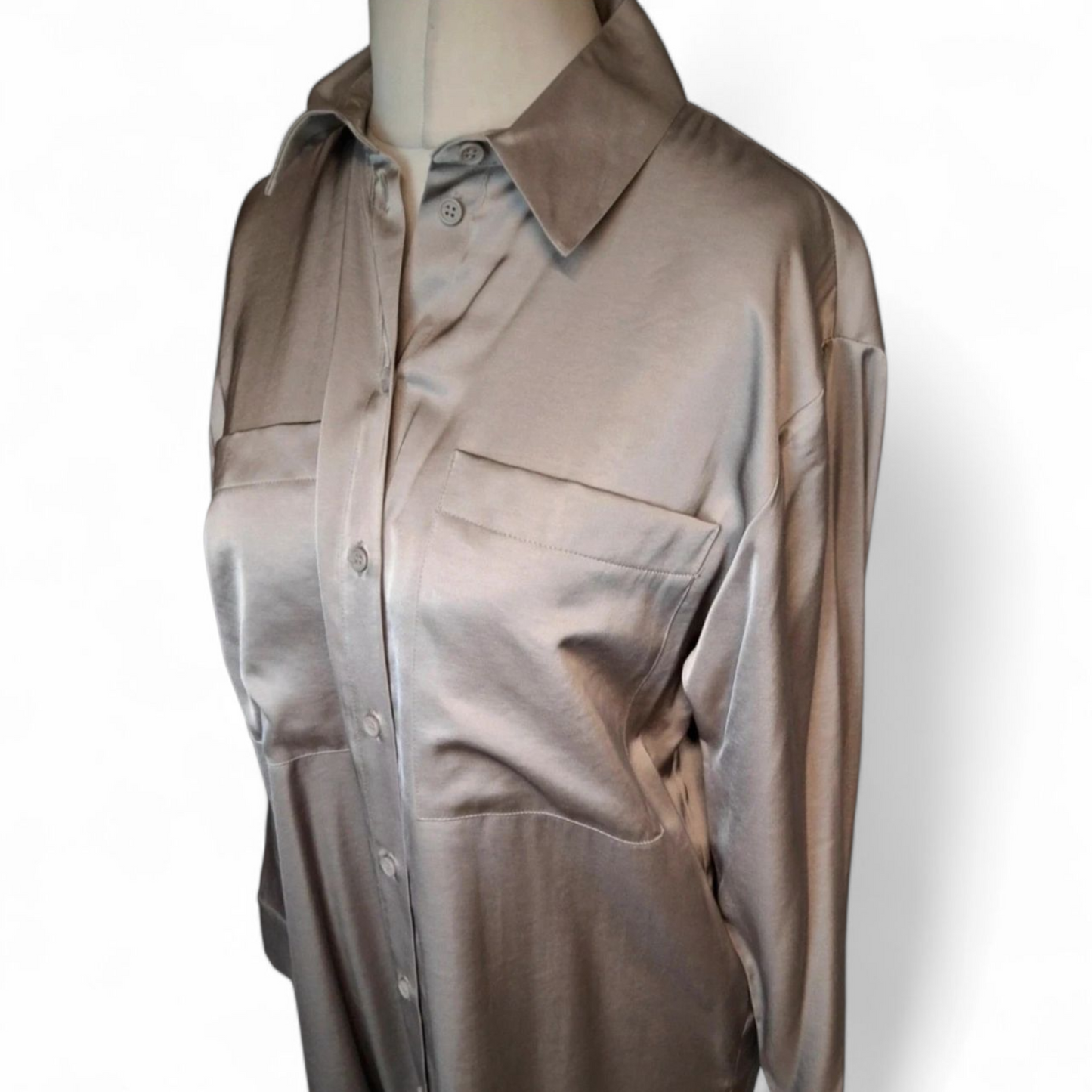 Primark Grey Silky Shirt | Long Sleeve | Size 12 | Smart Casual Workwear | New with Tags