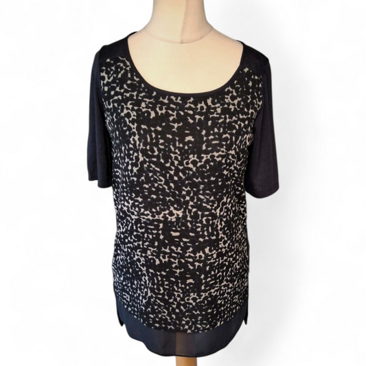 Next Navy Animal Print Contrast Top – Silky Front & Linen Back – Size 10
