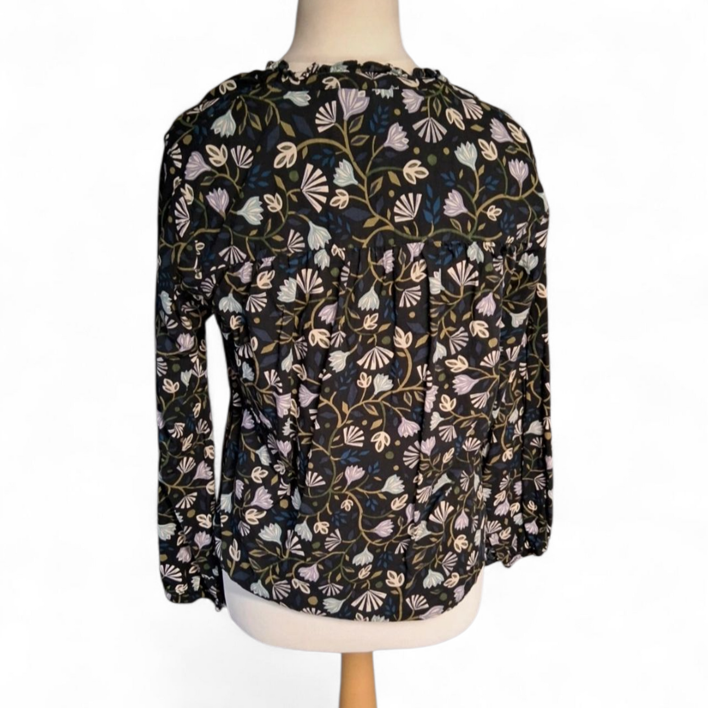 Seasalt Cornwall Black Floral Long Sleeve Blouse – Size 10 – Cotton Blend