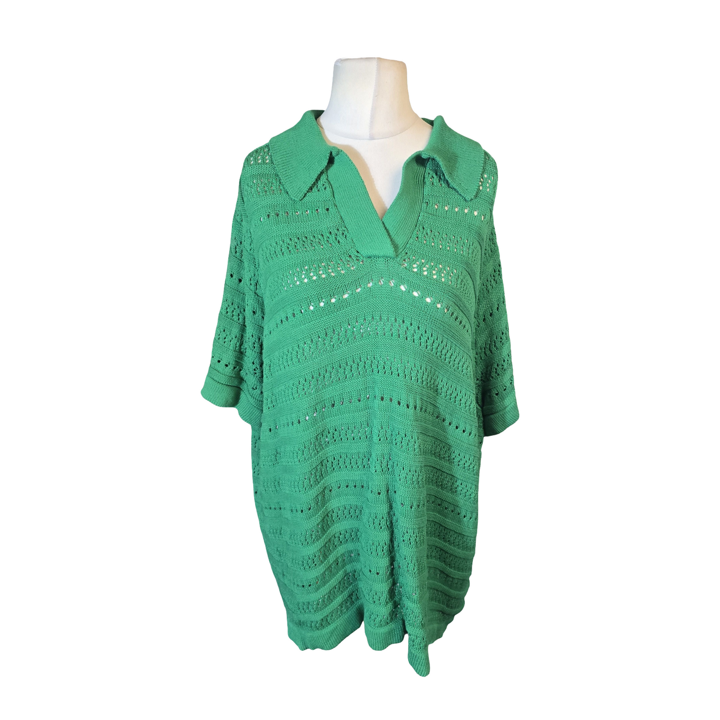 JD Williams Green Crochet Knit Collared Jumper – Short Sleeve – Size 24/26