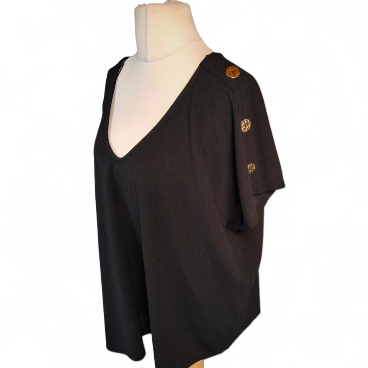 Matalan Curve Black Button-Detail Top – Size 24 – NWT RRP £15