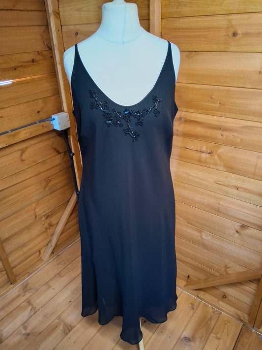 90s/Y2K Black Slip Dress Size 18 | Beaded Detail | Lined