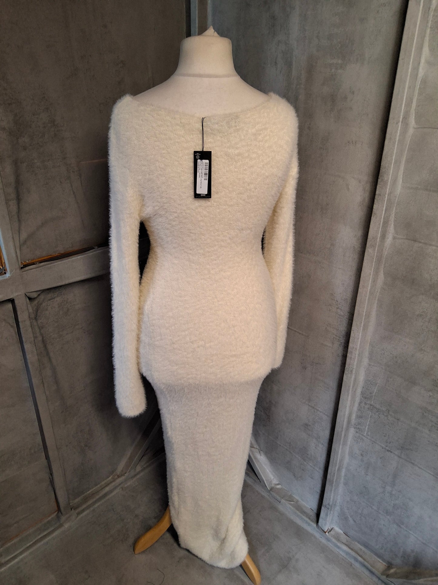 PLT White Fluffy Knit Maxi Dress – Size L (UK size 12) – NWT Cosy Bodycon
