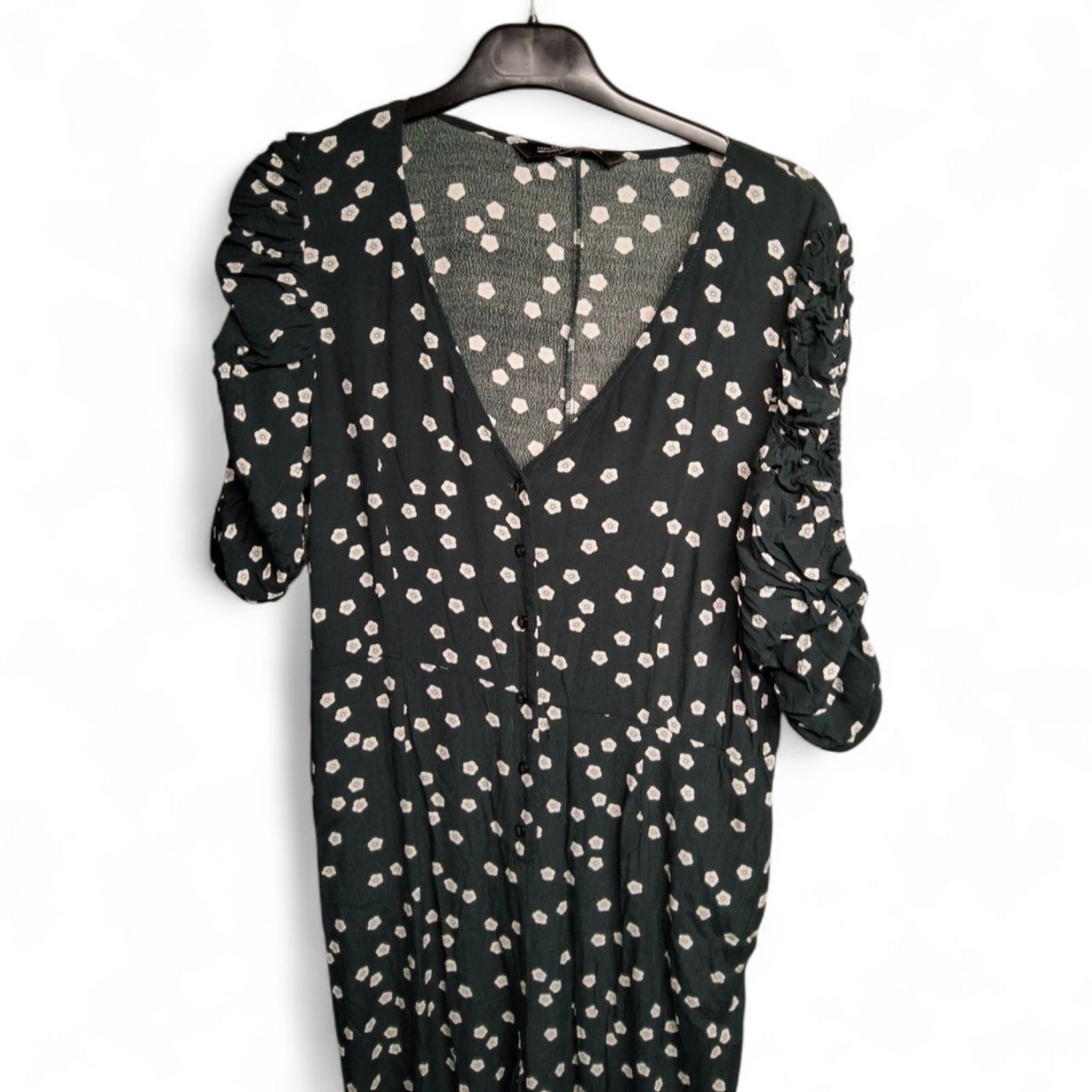 Zara Dark Green & White Floral Jumpsuit – Size L (UK size 12/14) – Pockets