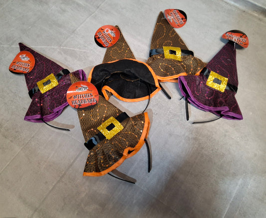 Bundle of 5 Witches Hat Headbands – 2 Purple & 3 Orange – NWT Halloween Costume Accessories