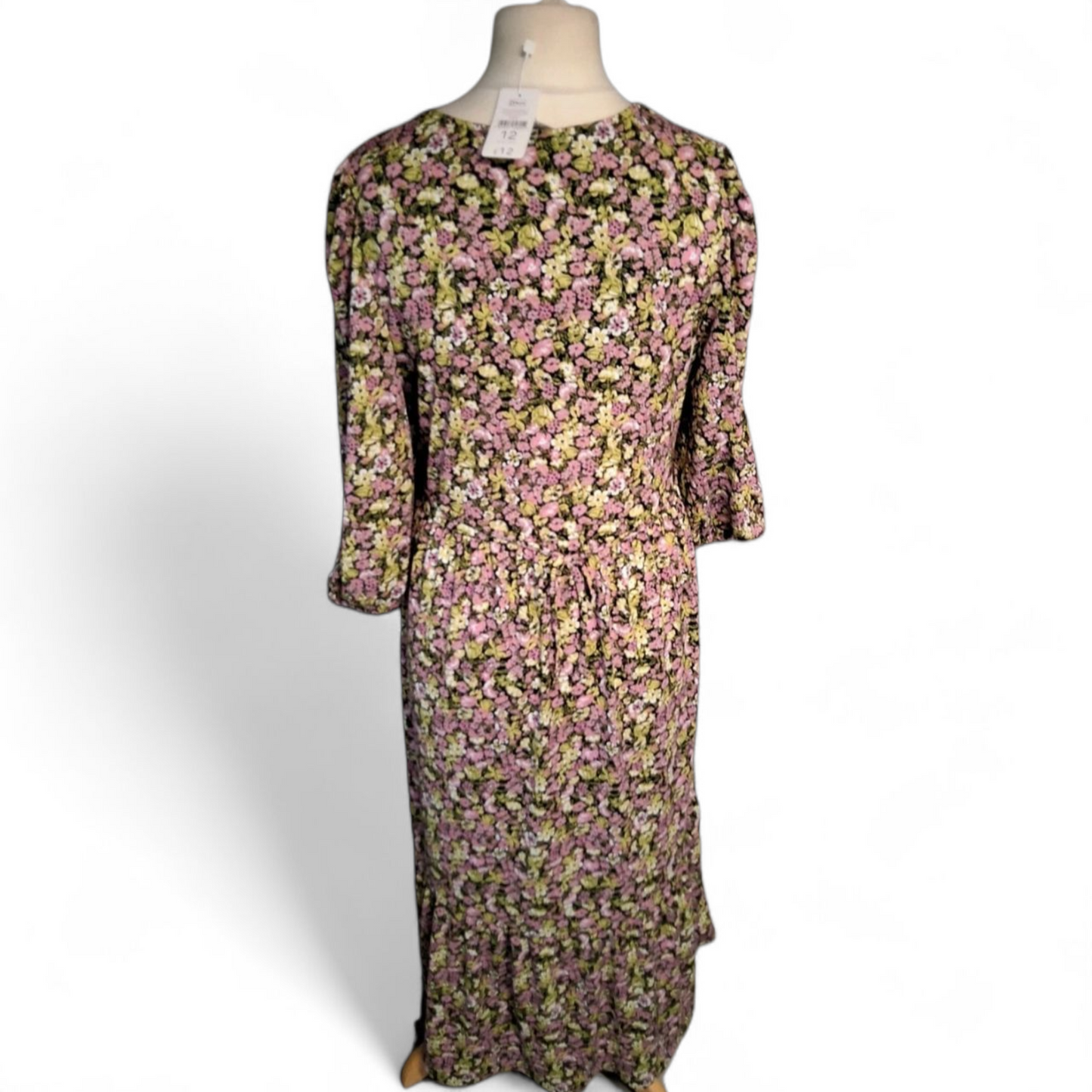 Nutmeg Pink & Green Floral Midi Dress – Size 12