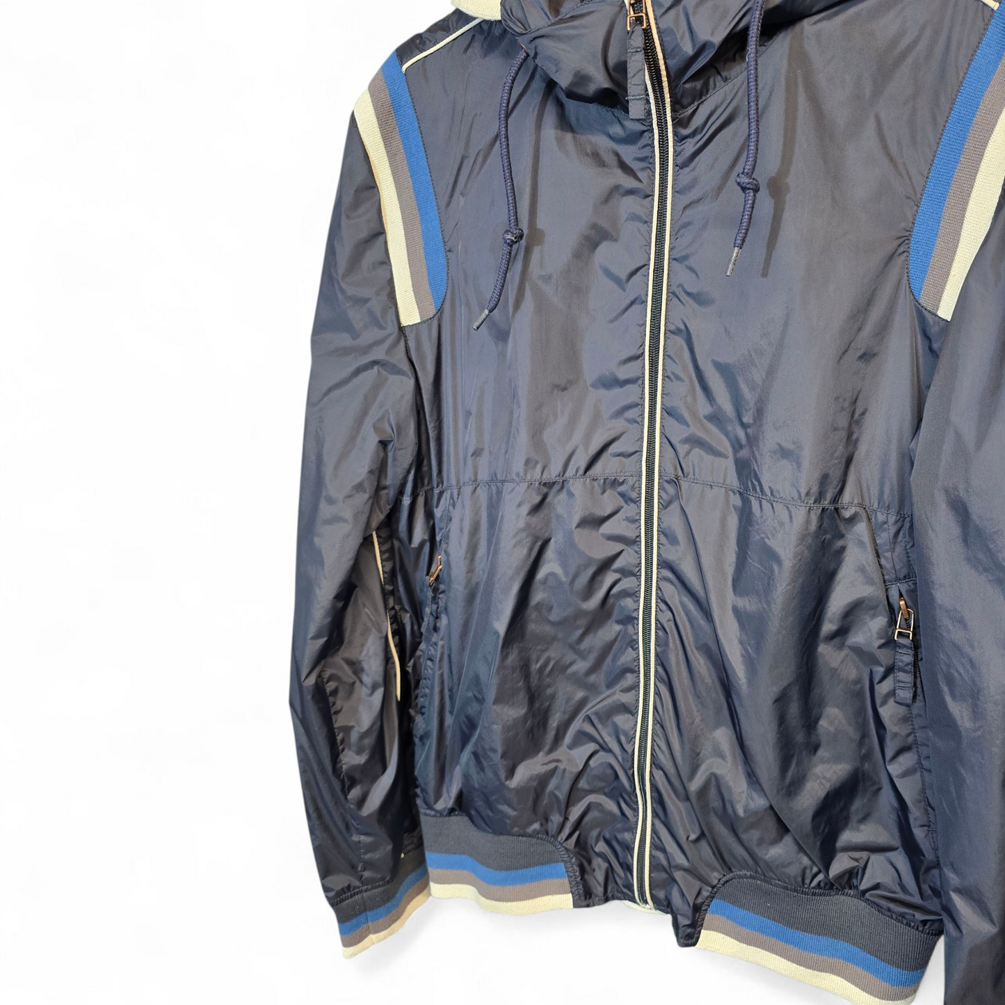 Topman Men’s Blue Waterproof Lightweight Jacket – Hooded, Zip Close, Size M