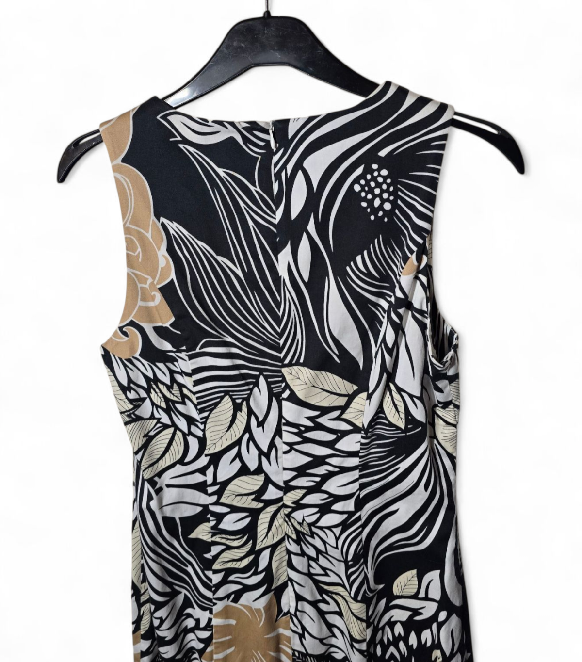 B.p.c beige & black floral sleeveless a-line dress size 12