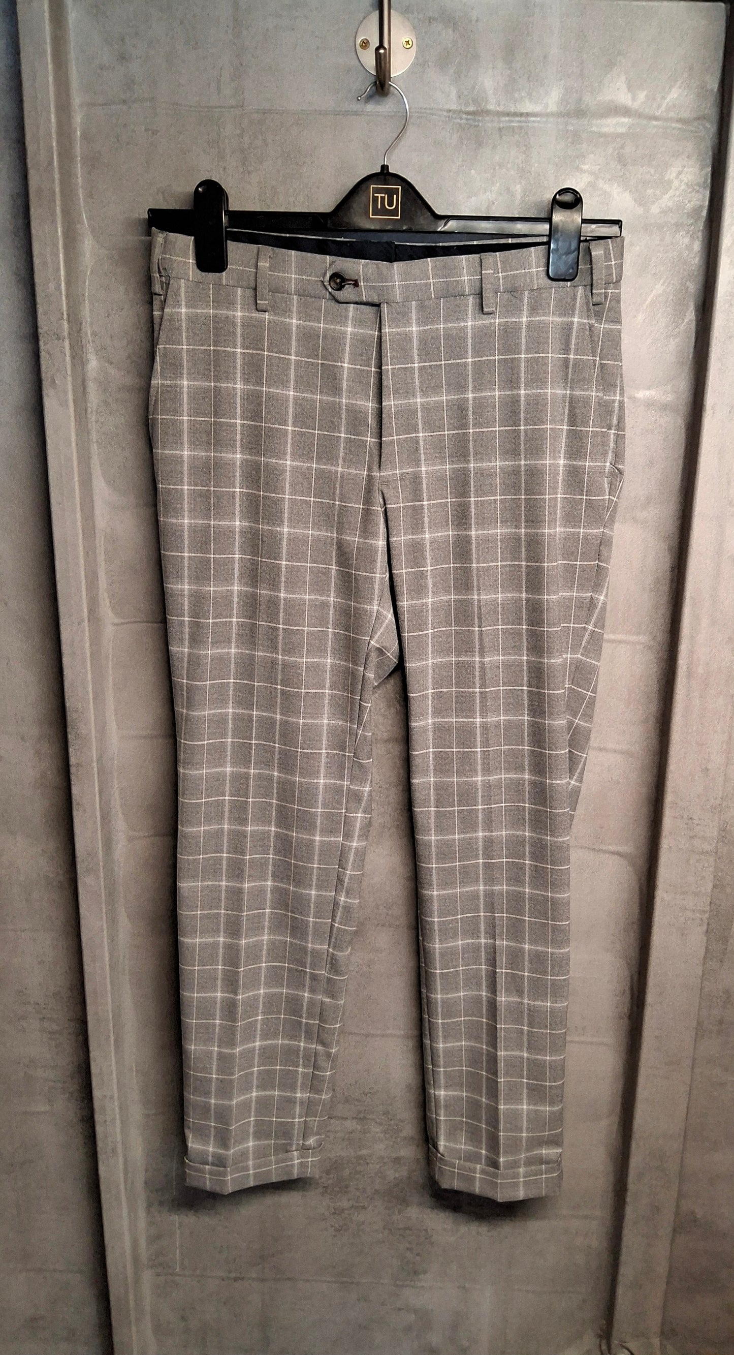 Next Men’s Grey Check Tailored Trousers – Slim Leg – W30