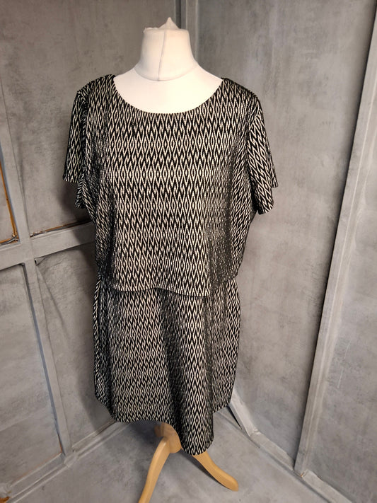 Primark Black & Beige Layered Pattern Dress – Size 18 – BNWT – Smart-Casual Style for Work or Outings