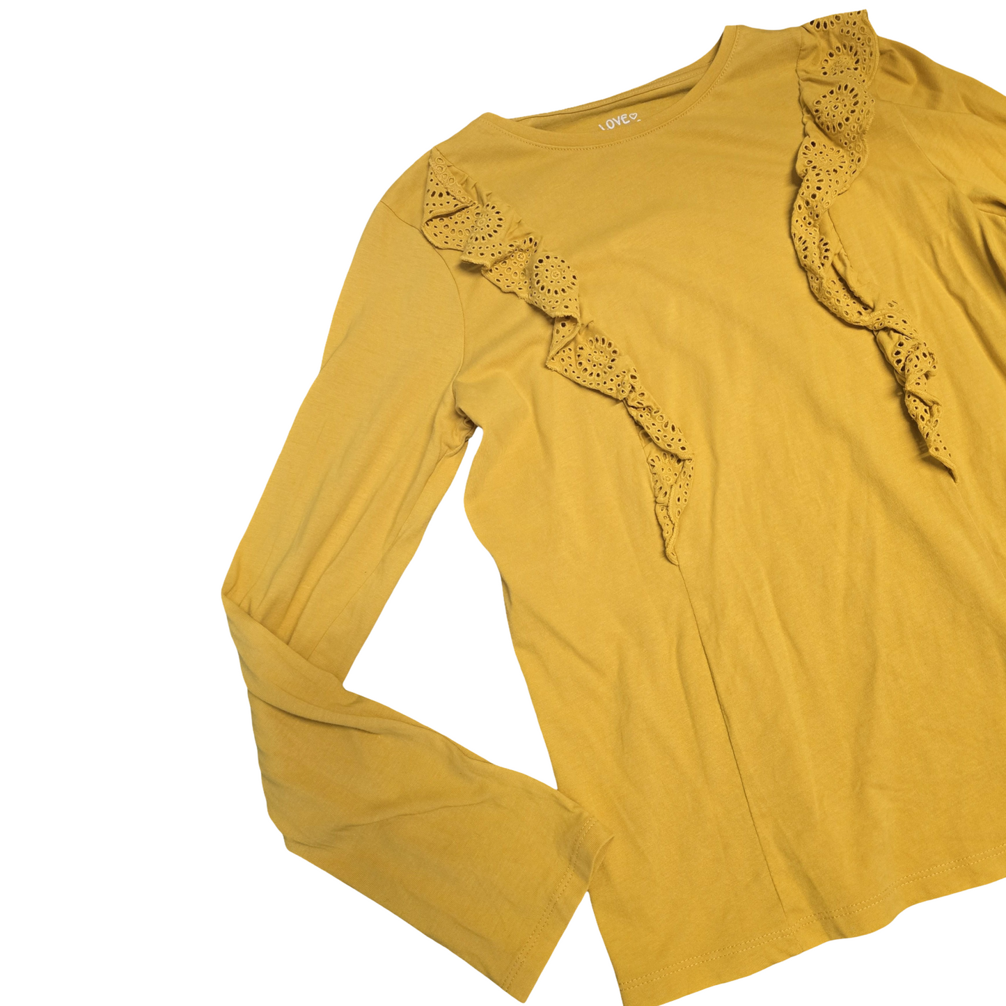 F&F Girls Mustard Frill Long Sleeve Top – Age 13–14 – Cotton
