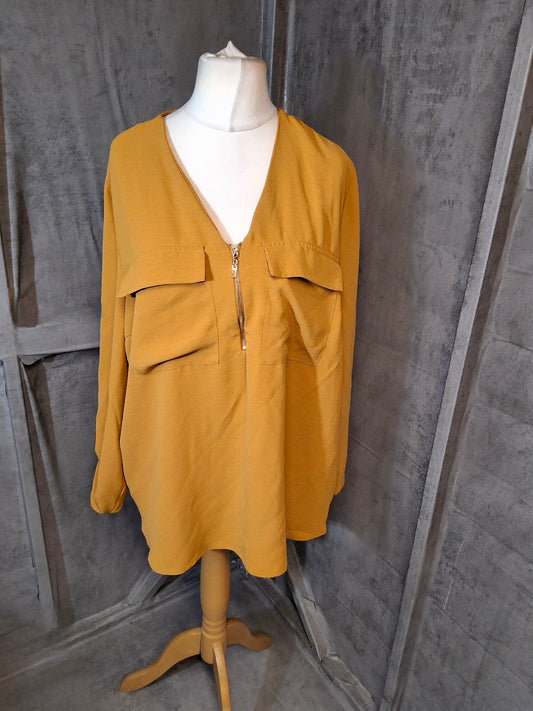 Primark Mustard Oversized Blouse – Size 20 – ¼ Zip Long Sleeve