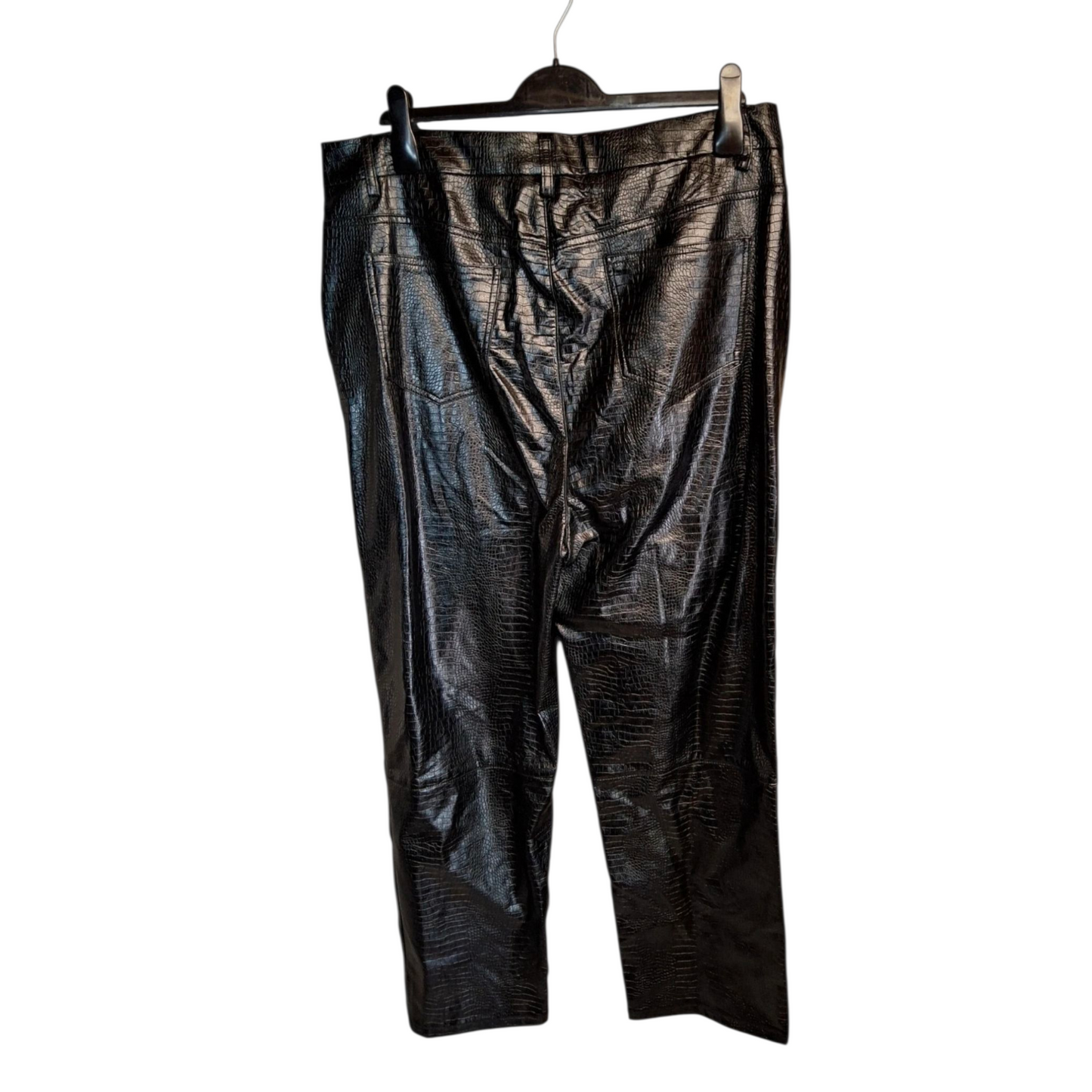 MissPap Black Faux Leather Snakeskin Straight Leg Trousers – Size 16