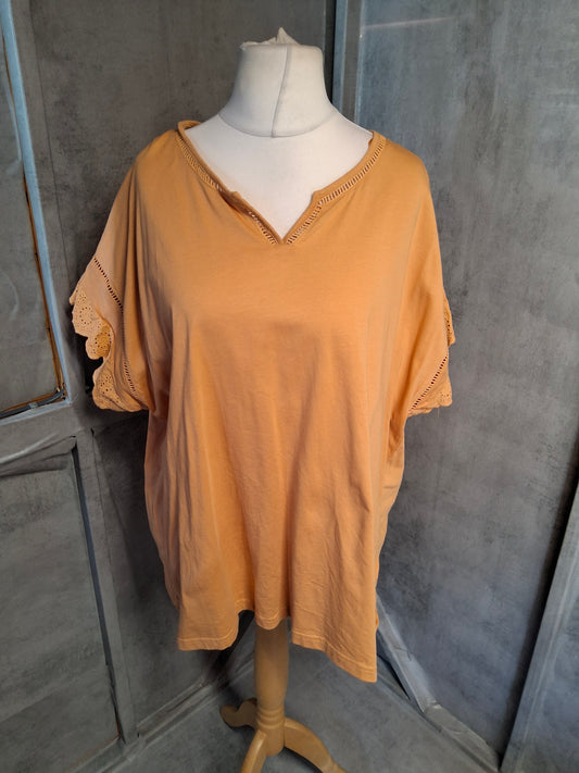 Damart Orange Organic Cotton Crochet Sleeve Top – Size 22/24