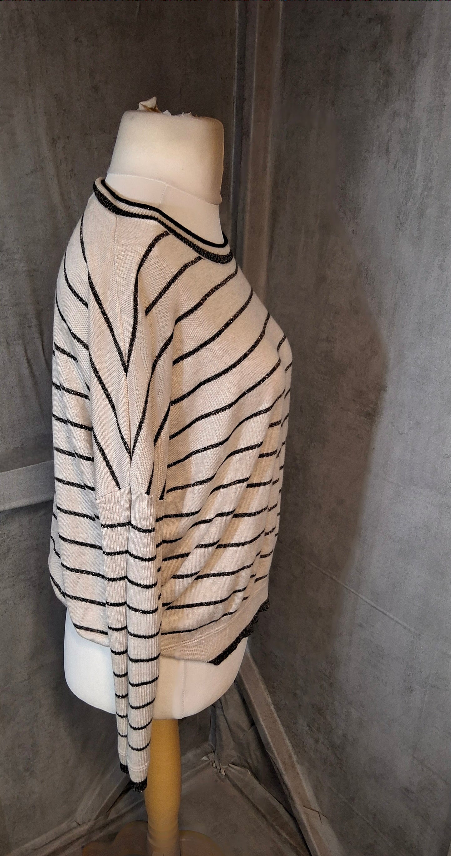 Next “My Perfect Jumper” – Beige & Black Glitter Stripe – Size 16 – Viscose Blend