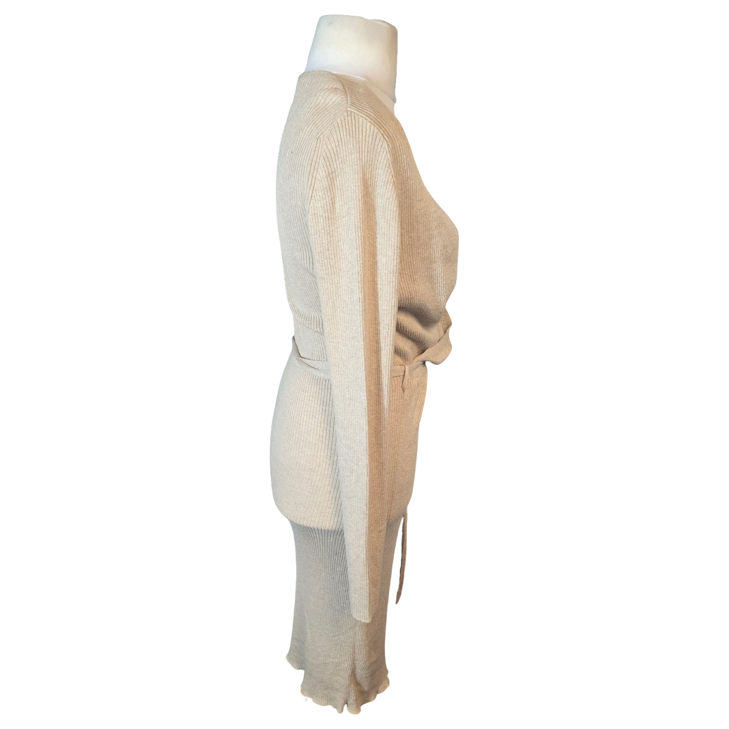 George Beige Ribbed Wrap Midi Jumper Dress – Size 12/14