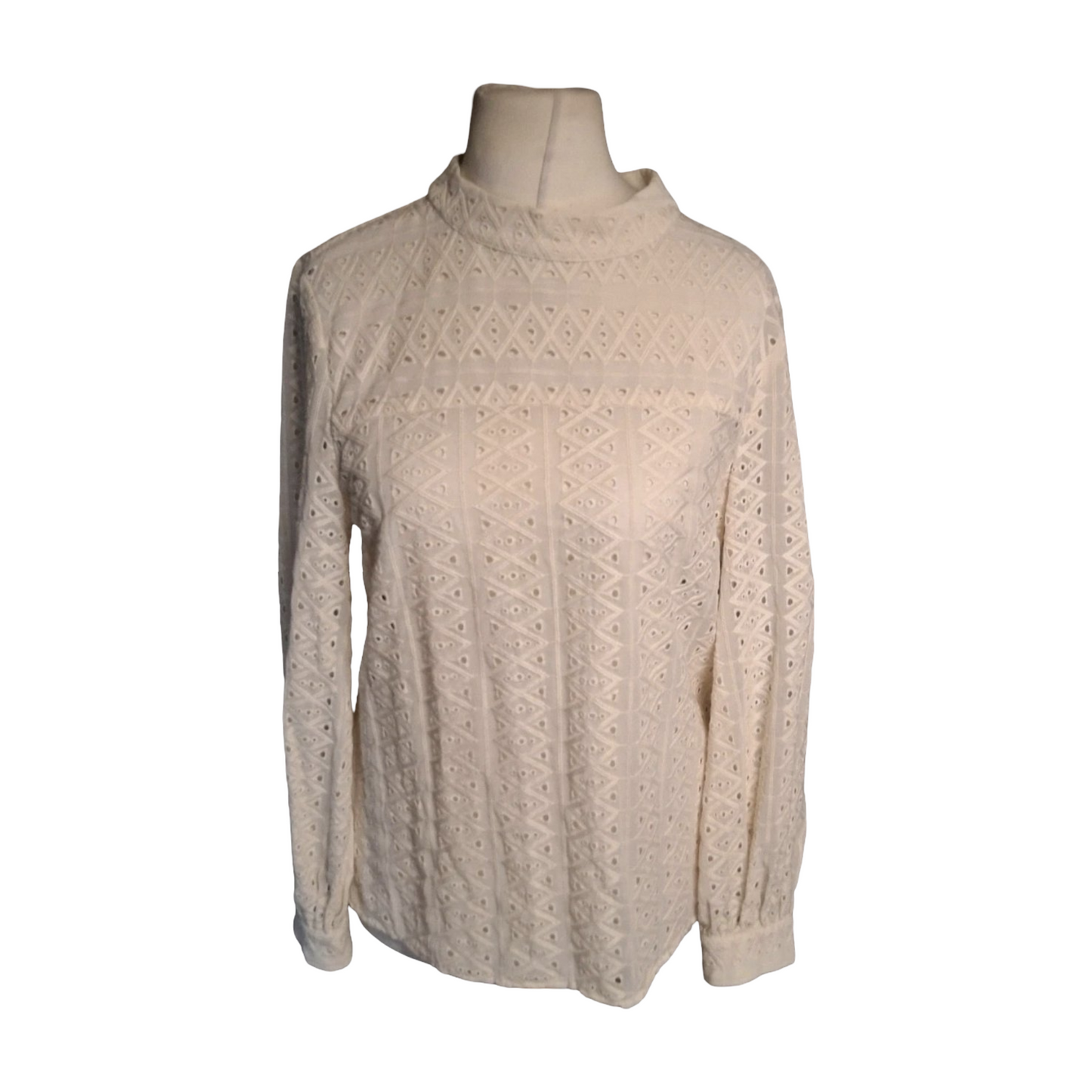 Warehouse Cream Crochet Sheer High Neck Blouse – Size 12