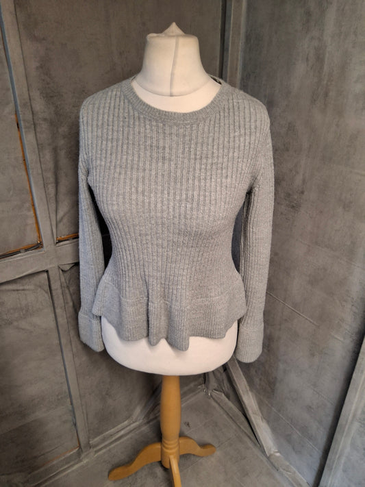 M&S Grey Peplum Knit Jumper – Size 10 – Flared Sleeves