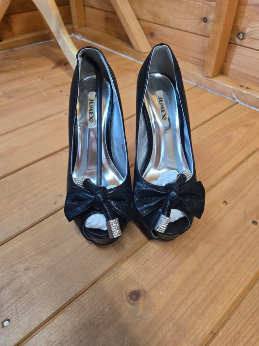Jumex Black & Silver Gem Bow High Heels – UK Size 3.5 / EU 36, 12cm Heel, New