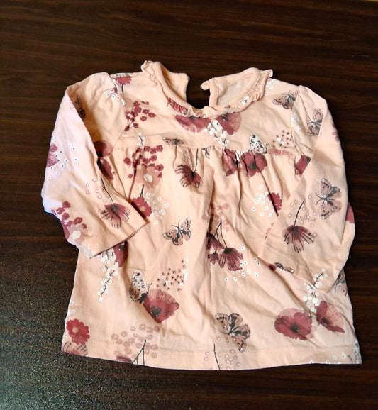 George Pink Floral Long Sleeve T-Shirt – Girls 3–6 Months – 100% Cotton