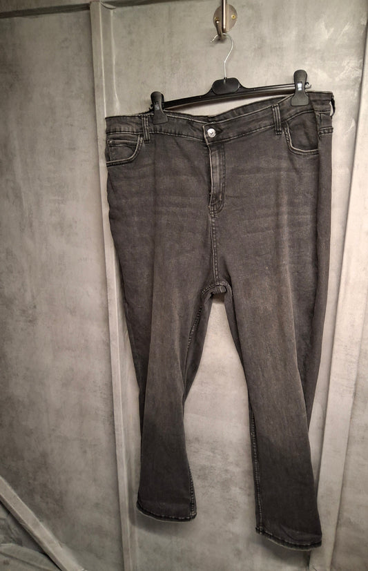 George Size 24 Grey Straight-Leg Jeans – Stretchy & Faded to Perfection