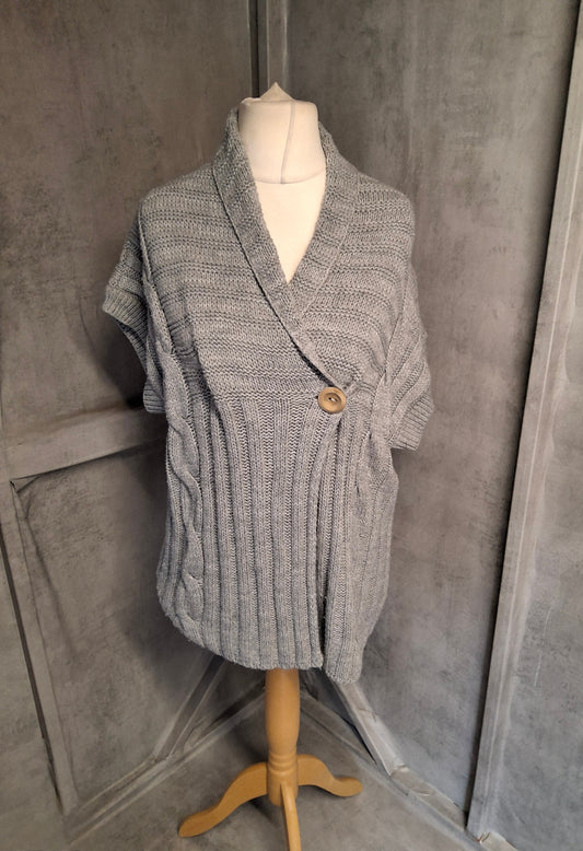 Dorothy Perkins Grey Short Sleeved Cardigan – Size 18 – Cosy Button Knit