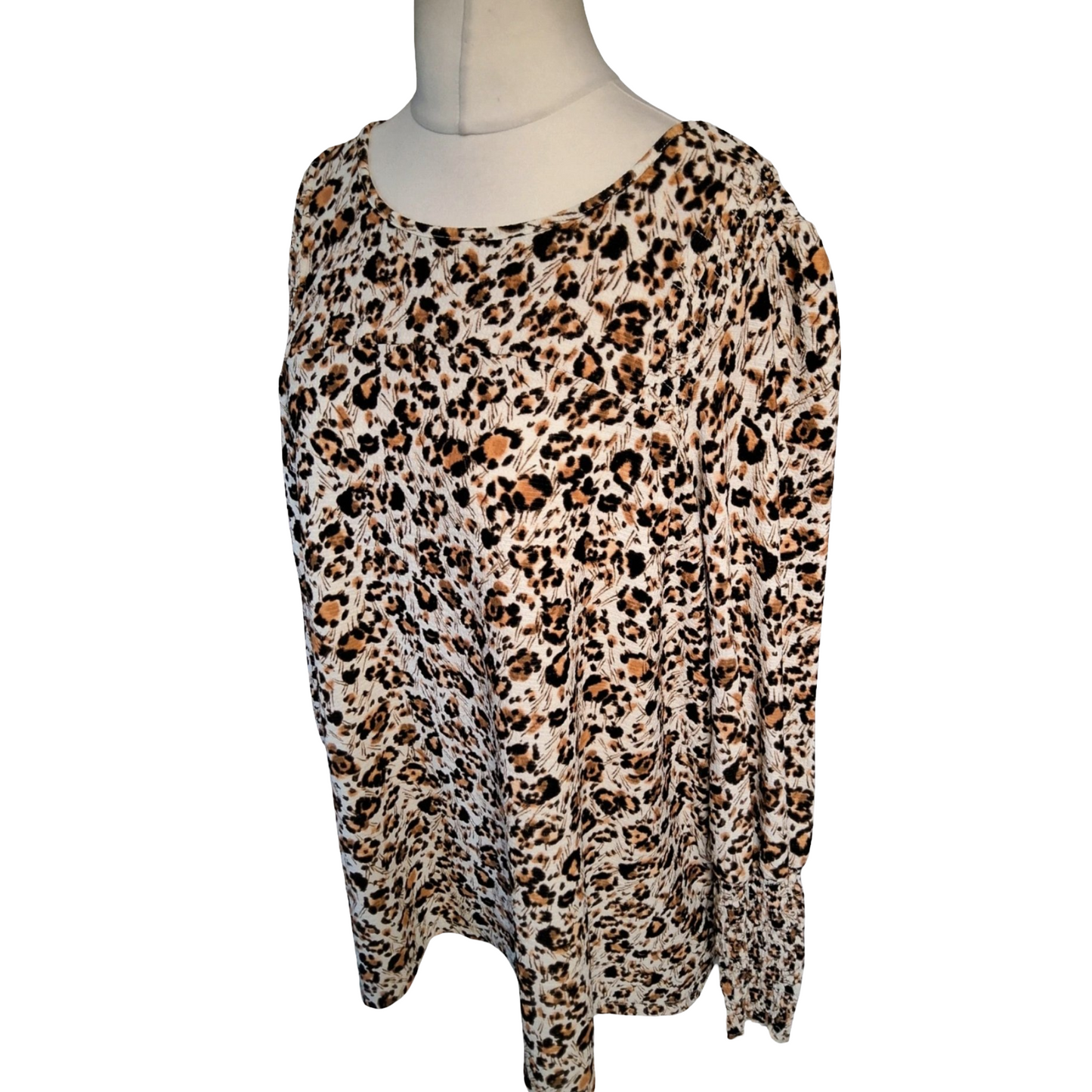 Next Leopard Print Long Sleeve Top – Size 22 – Elasticated Shoulders & Cuffs, Polyester