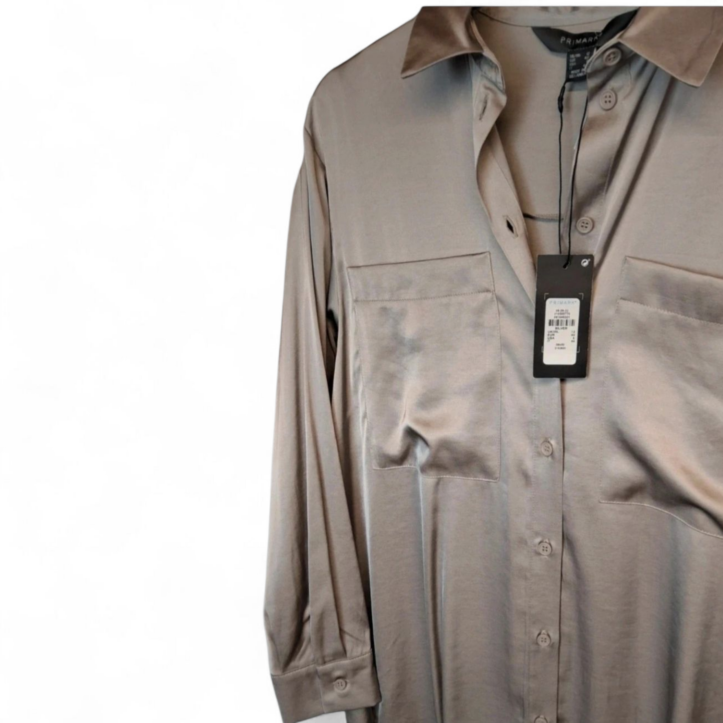 Primark Grey Silky Shirt | Long Sleeve | Size 12 | Smart Casual Workwear | New with Tags