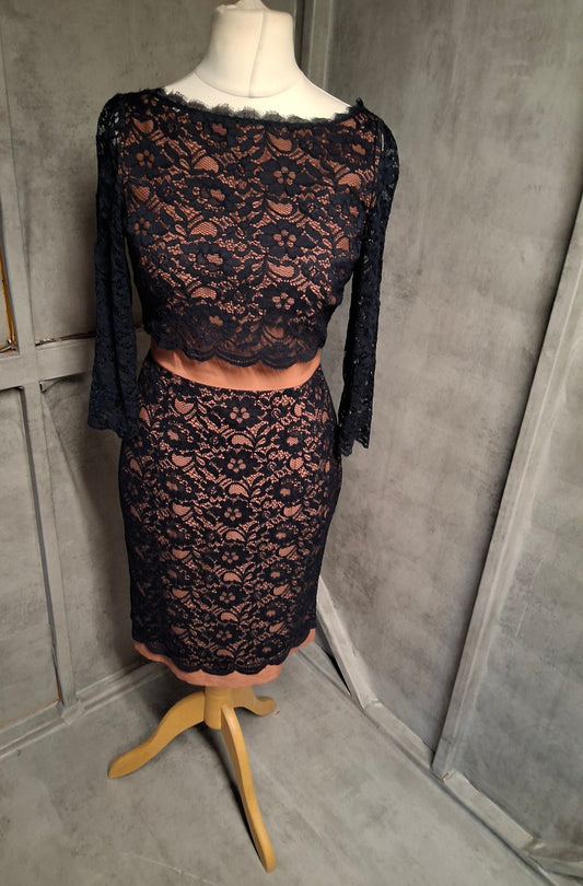 Boden Navy & Beige Lace Two-Piece Dress – UK 10 – A little bit posh, a little bit wow