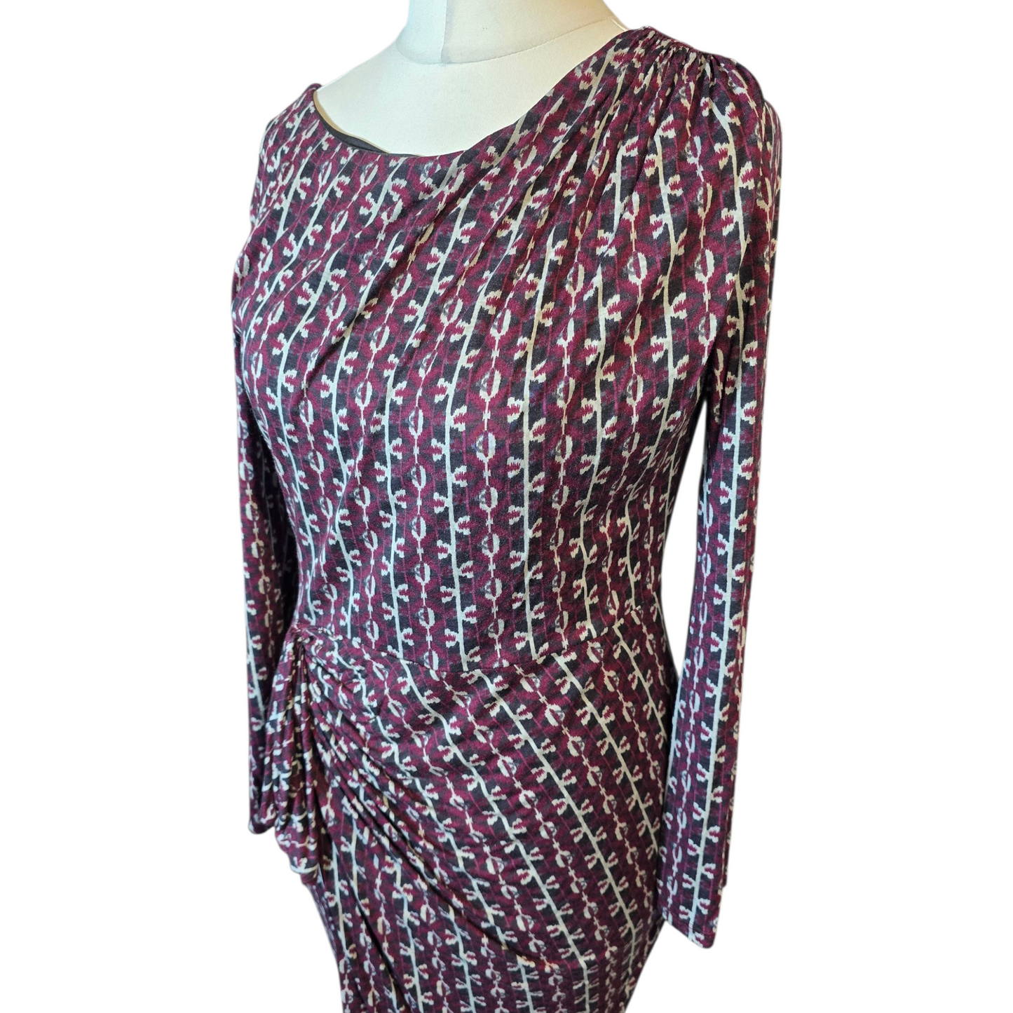 Per Una Burgundy & Beige Bodycon Midi Dress – Size 10 – Lined & Elegant