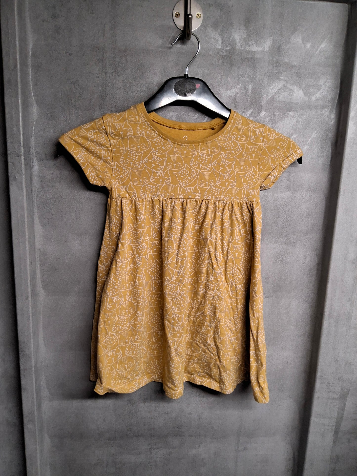 Next Yellow & White Cat Print Cotton Dress – Age 4-5 Years – Short Sleeve
