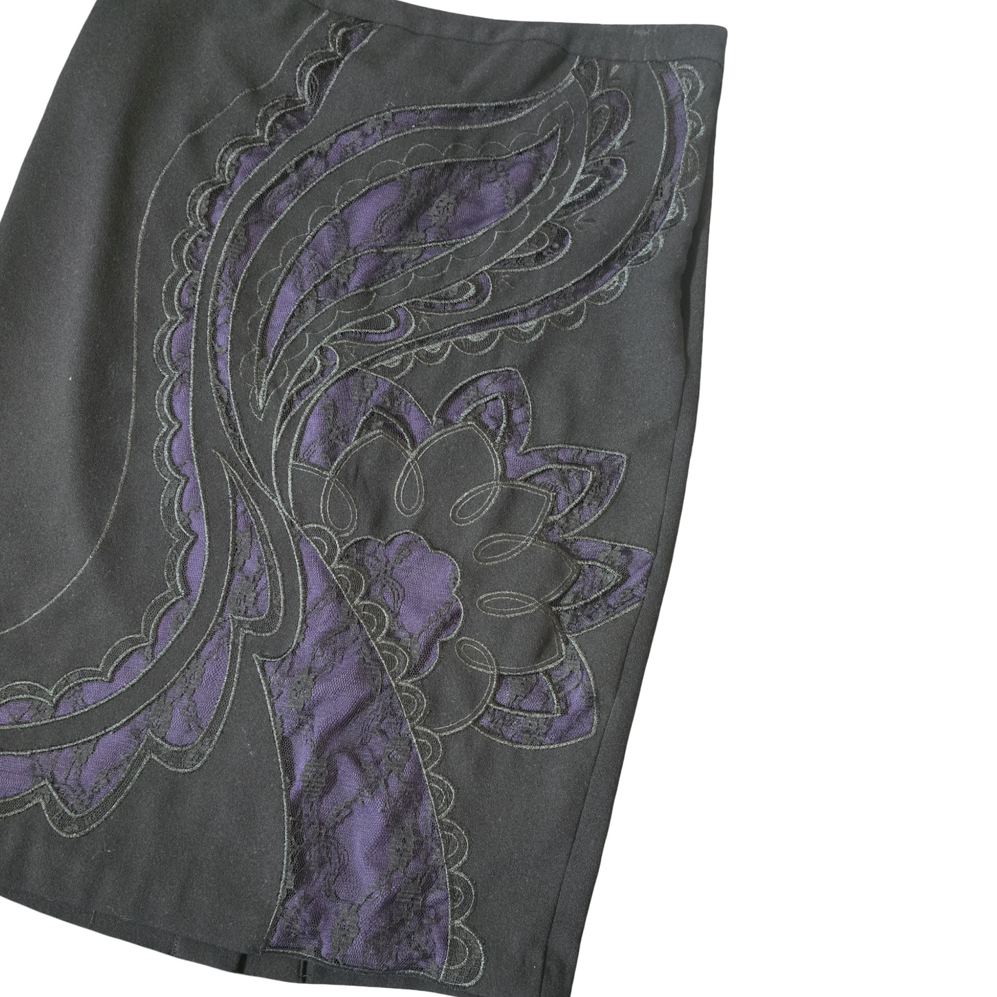 Per Una Black & Purple Lace A-Line Skirt – Size 12 – NWT RRP £45