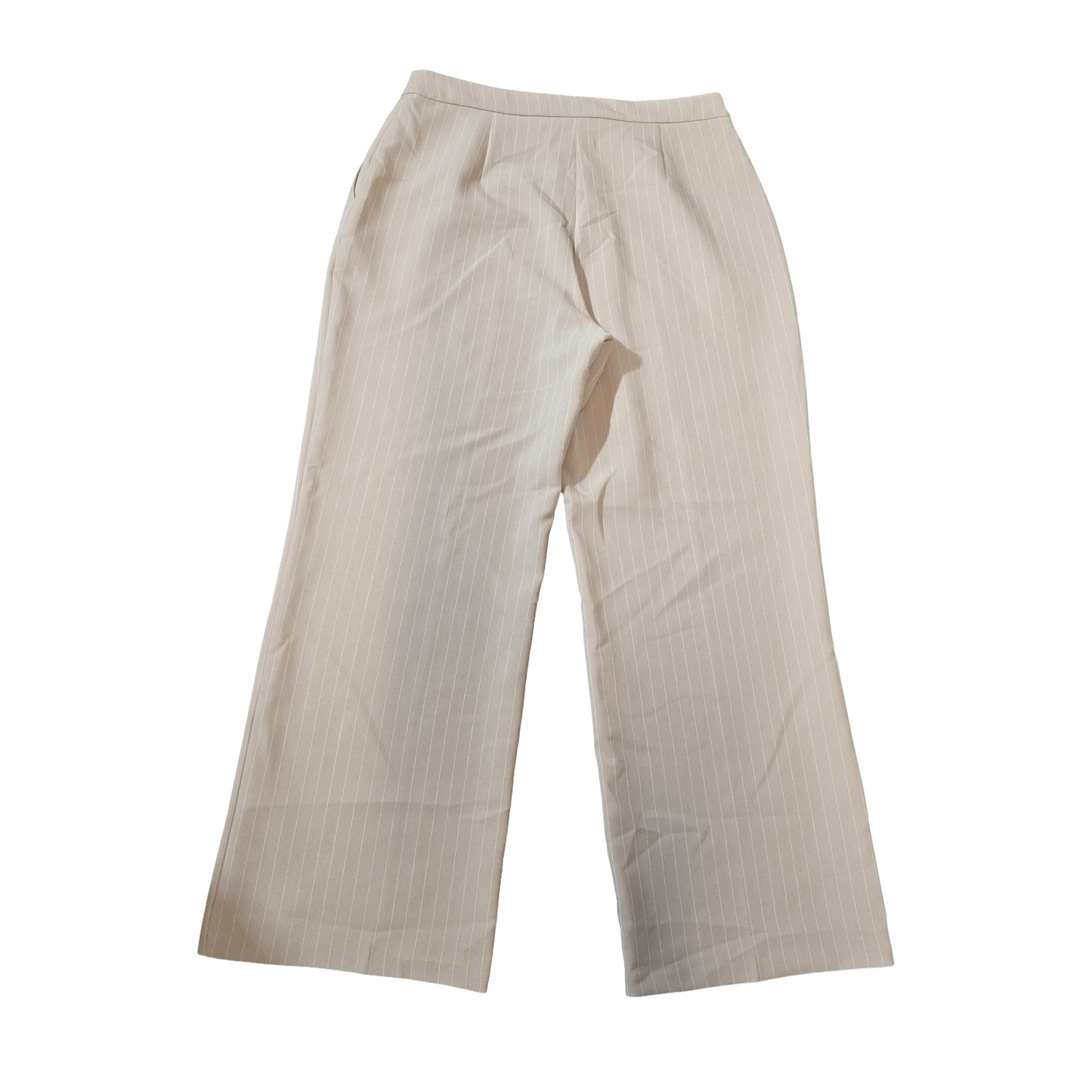Tu Beige Pinstripe Flared Work Trousers – Size 14 Reg – High Waist & Pockets