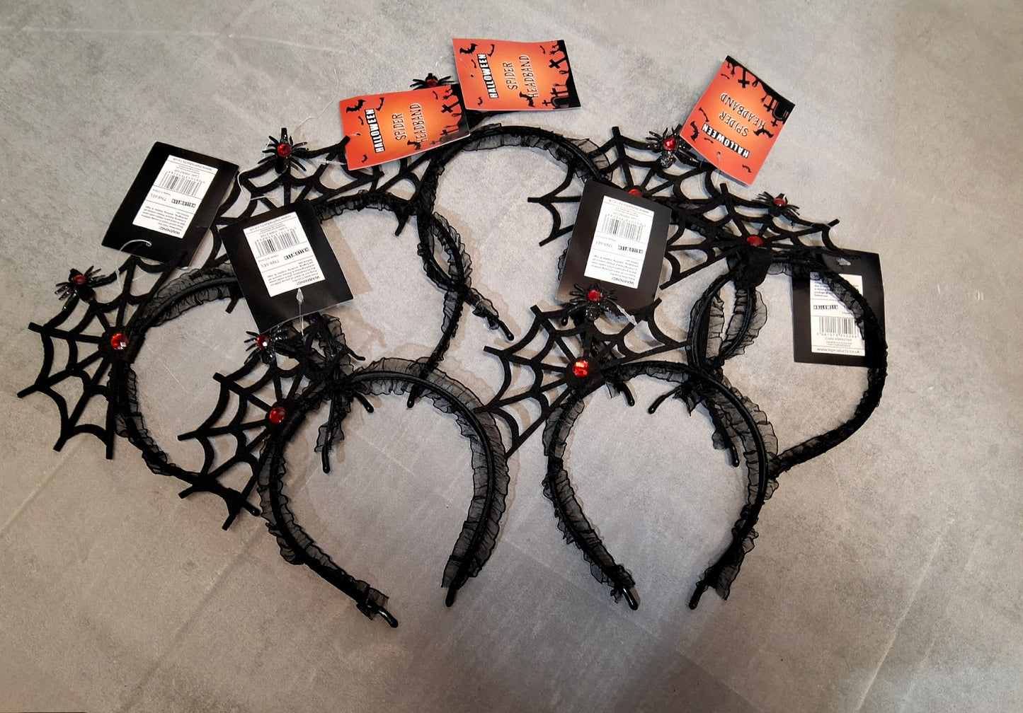 Bundle of 7 Halloween Spider Web Headbands – Black & Red – NWT Fancy Dress