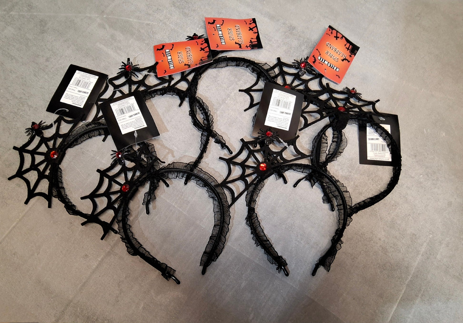Bundle of 7 Halloween Spider Web Headbands – Black & Red – NWT Fancy Dress