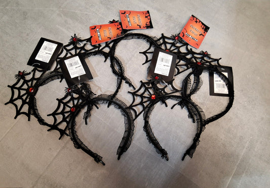Bundle of 7 Halloween Spider Web Headbands – Black & Red – NWT Fancy Dress
