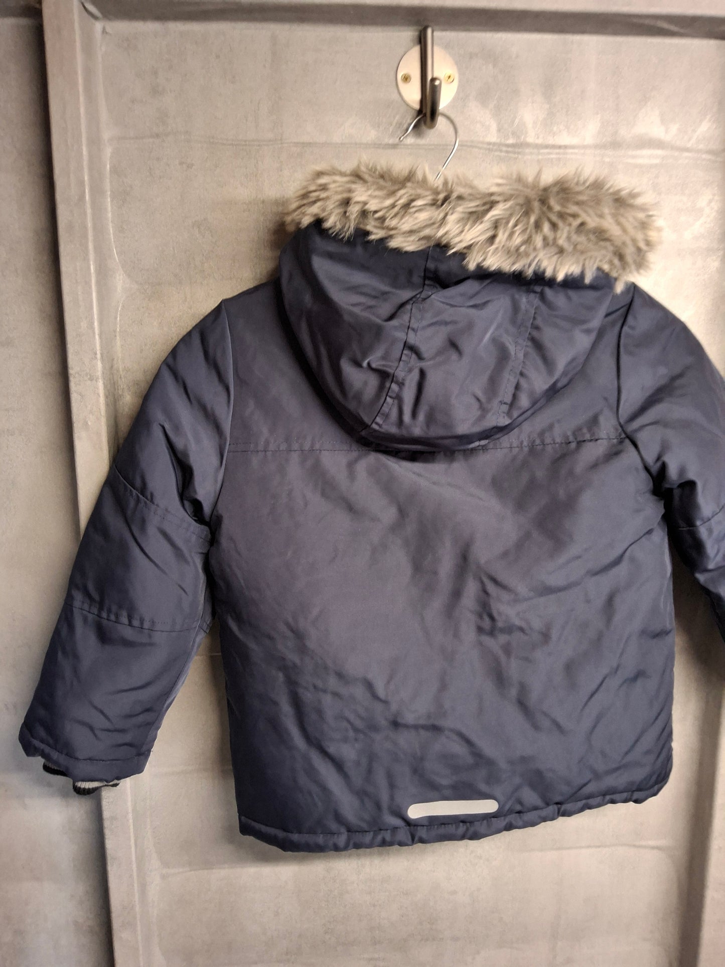 F&F Boys Navy Winter Coat – Faux Fur Hood, Age 5–6yrs