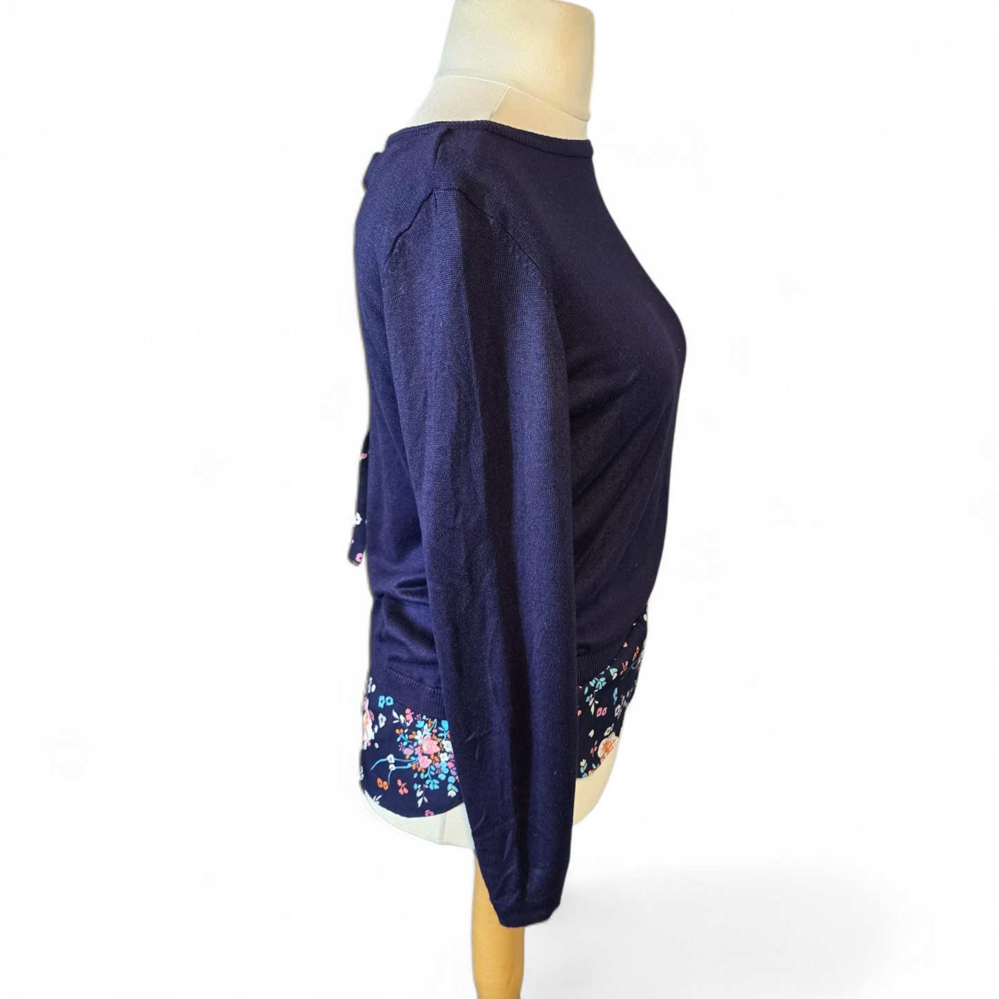 George Navy Floral Hem Jumper – Size 10 – Tie Back & Layered Shirt Look