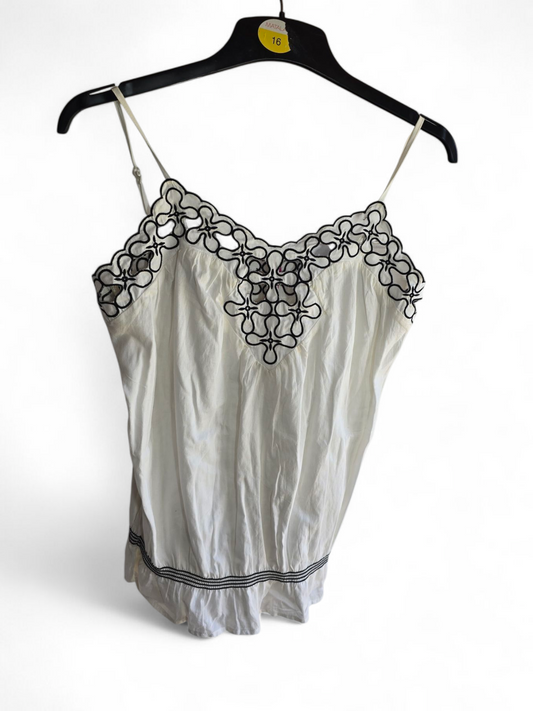 Be Beau White & Black Floral Cami Top | Size 10 UK | Elastic Waist, NWT