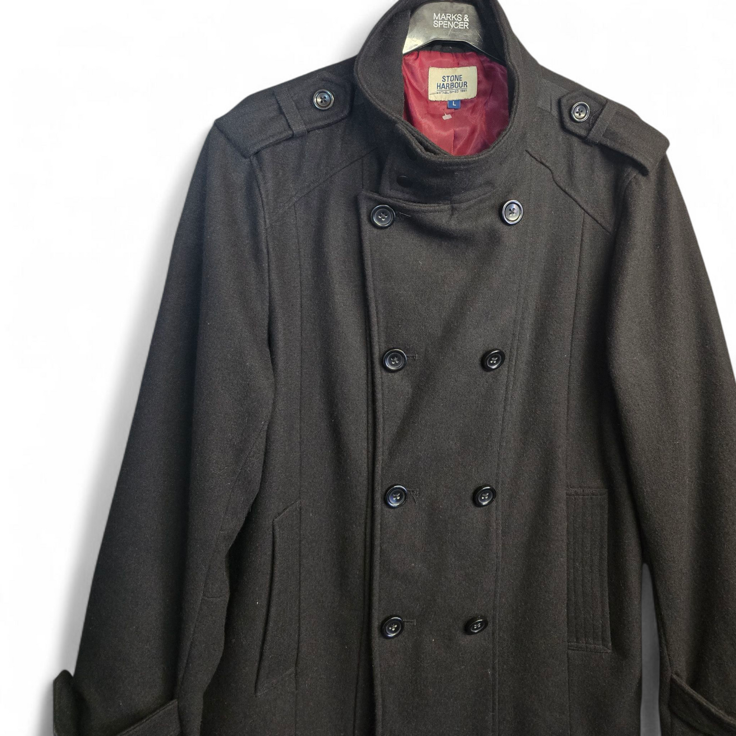Stone Harbour Men’s Black Wool Blend Winter Coat – Size L