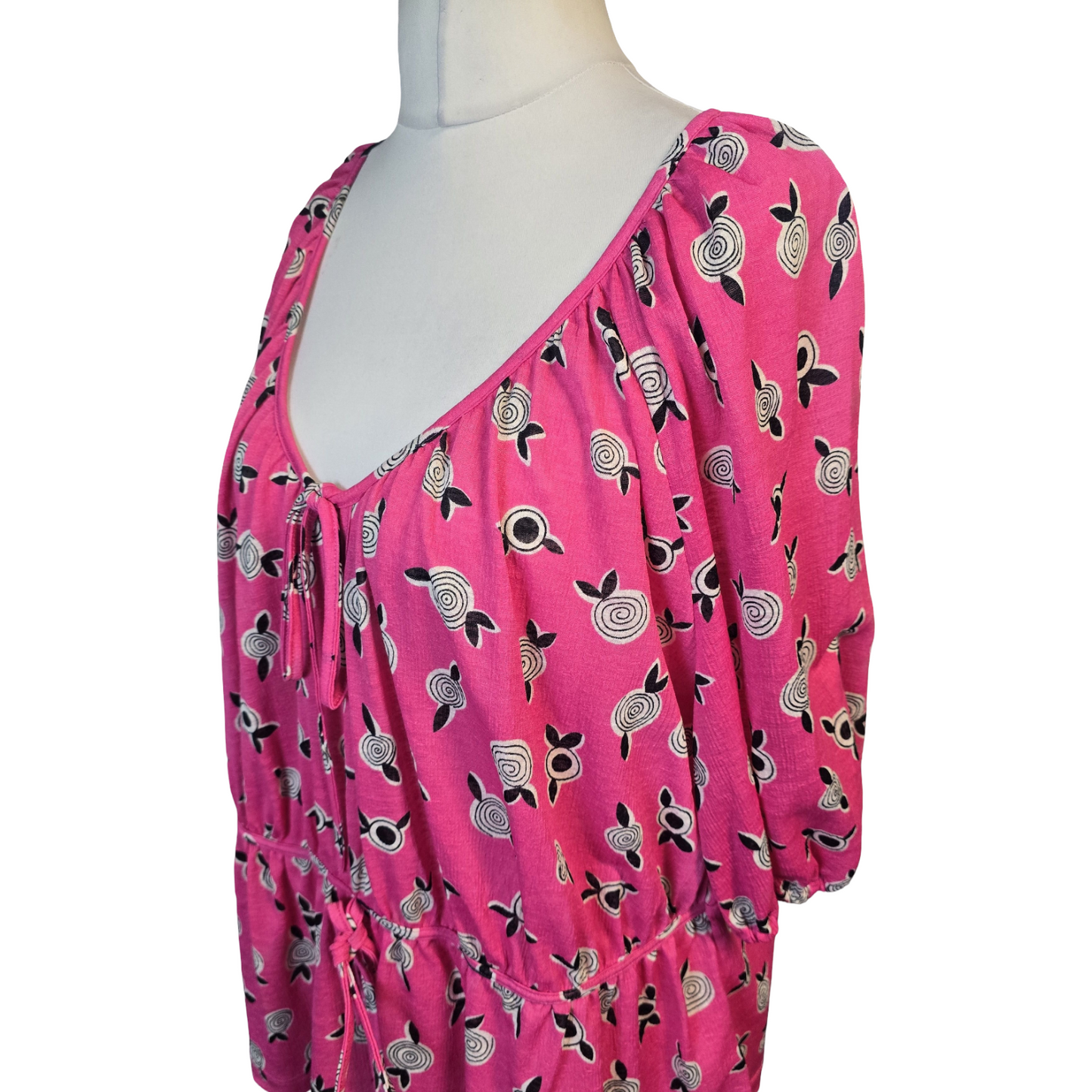 Celia Birtwell For Next Blouse Pink Size 18 3/4 Sleeve Bold Print Causal