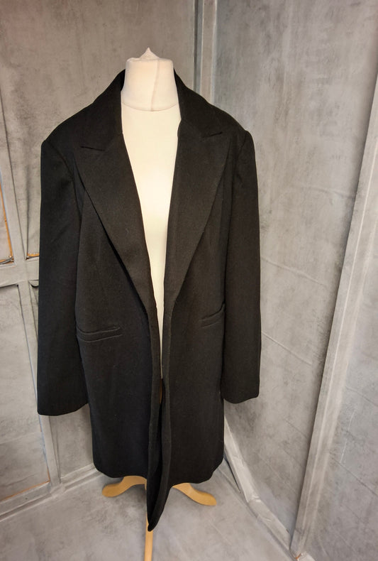 Primark Black Midi Overcoat – Size 18 – Lined, Button Close, NWT RRP £25