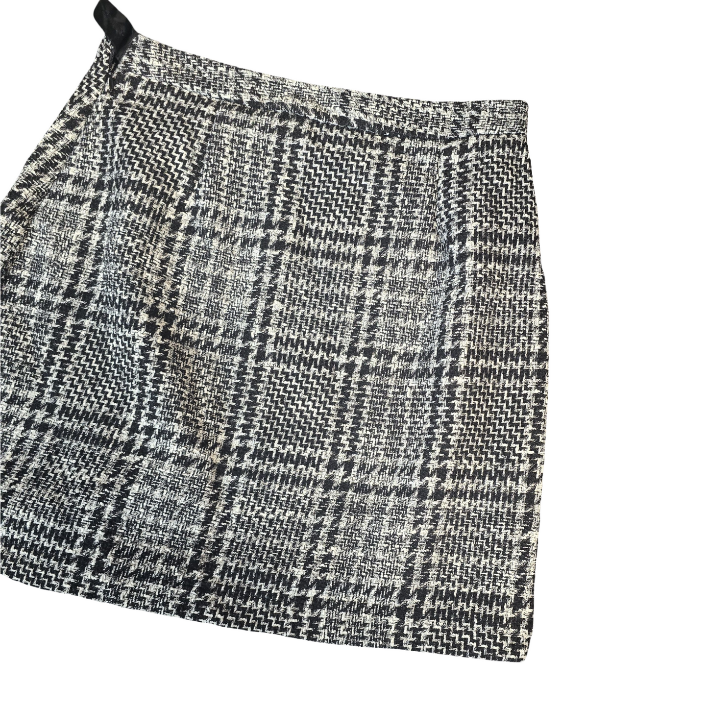 F&F Black & White Checked Mini Skirt – Size 12 – Button Front & Zip Side