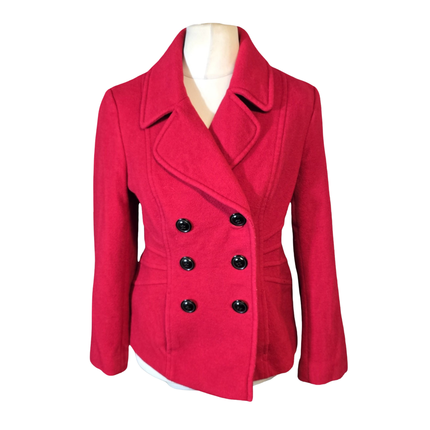 Precis Red Wool-Blend Peacoat – Size 12 (Mid Length)