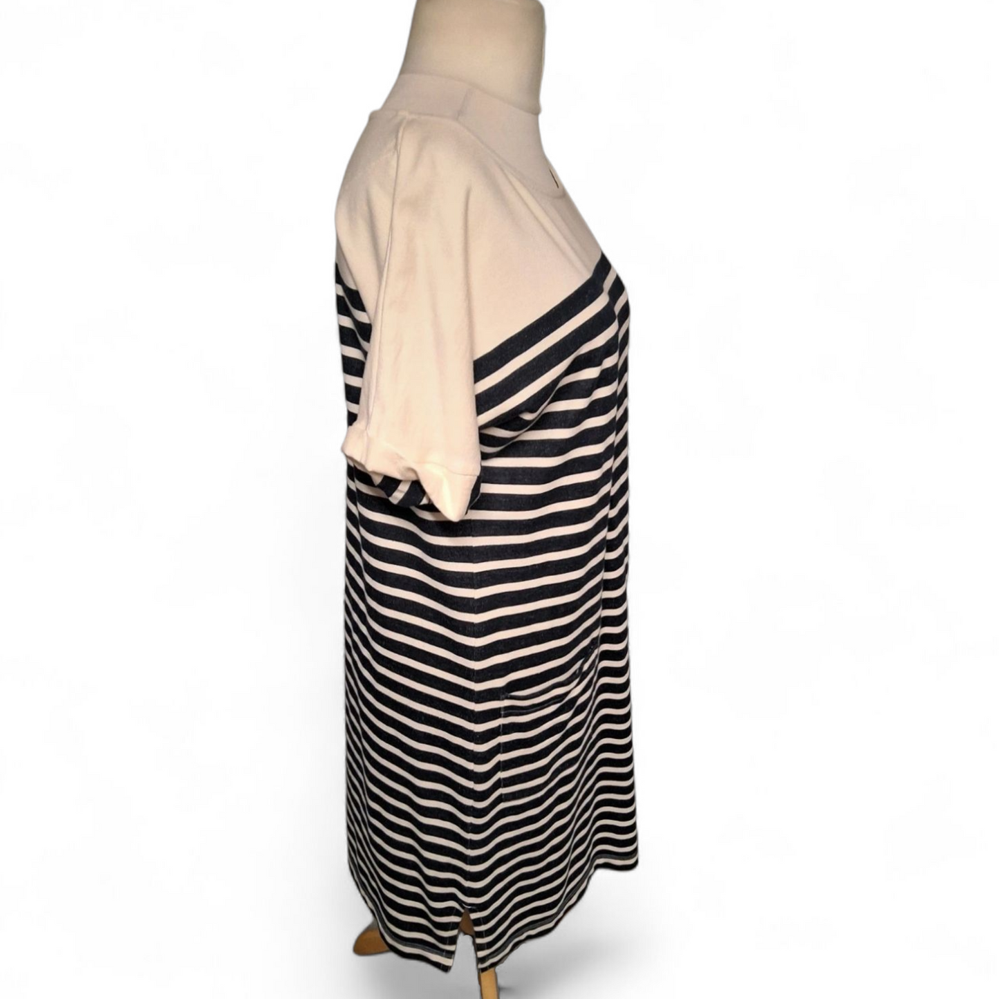 White Stuff Navy & White Stripe Cotton Midi Dress – Size 12