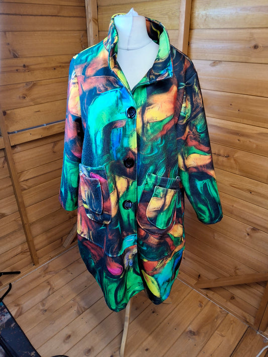 🎨 MB Germany Bold Abstract Print Coat – Wool Blend – Size 2 
